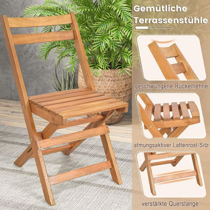 Set bistro din lemn de 3 piese cu cadru robust din lemn de salcâm și scaun cu șipci și blat de masă