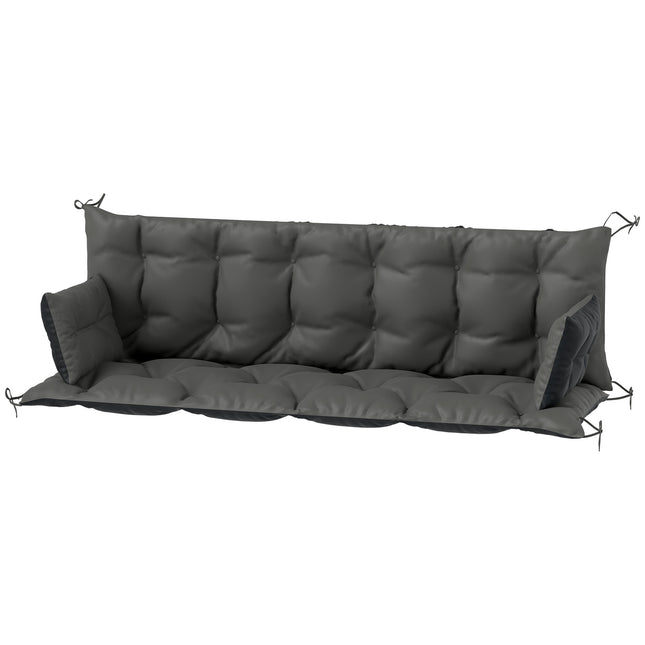 Perna bancheta 3 locuri 180x110x8 cm perna bancuta cu legaturi, perna sezut, perna scaun exterior/interior, perna sezut, perna sezut, perna bancheta pentru mobilier de gradina, leagan verandă, gri închis + negru