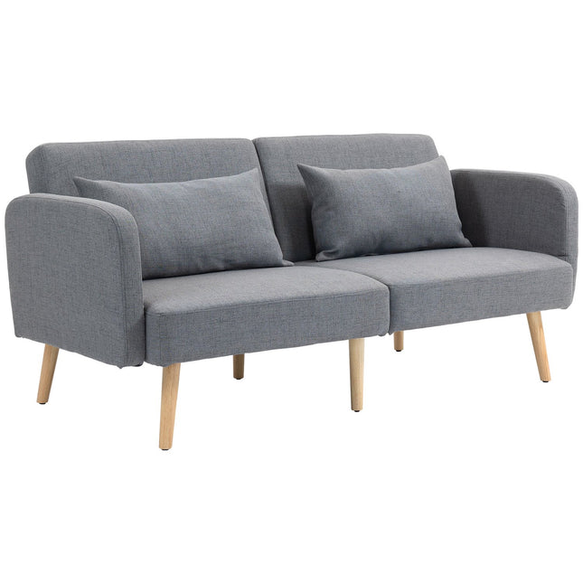 Canapea 3 locuri cu functie de dormit, 170x83x80cm, cu spatar si picioare reglabile in 3 trepte, arcuri ondulate, perne, aspect in, gri