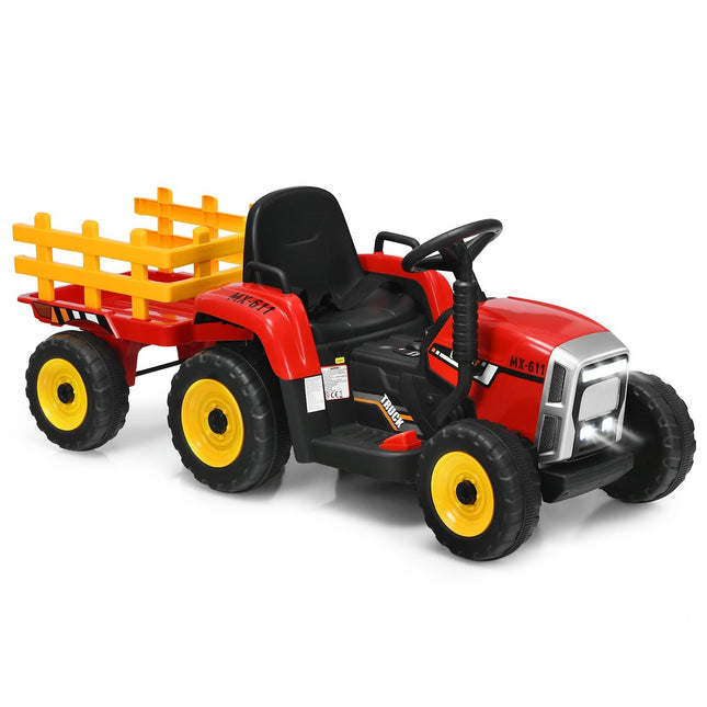 Tractor pentru copii cu 3 viteze Tractor rulat 12V cu remorcă detașabilă roșu