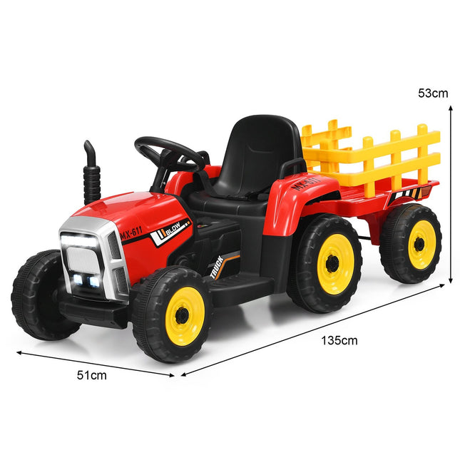 Tractor pentru copii cu 3 viteze Tractor rulat 12V cu remorcă detașabilă roșu