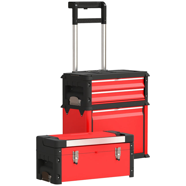 3-Tier Toolbox Set with Wheels, Steel & Plastic