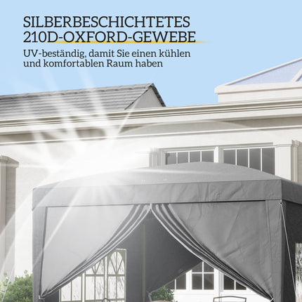 Pavilion 3 x 3 m cu 4 pereți laterali, protecție UV, gri