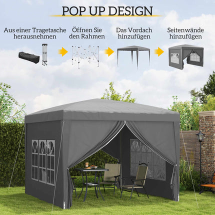 Pavilion 3 x 3 m cu 4 pereți laterali, protecție UV, gri