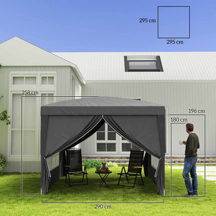 Pavilion 3 x 3 m cu 4 pereți laterali, protecție UV, gri
