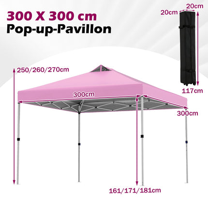 Pavilion pliabil roz de 3 x 3 m cu saci de nisip și țăruși