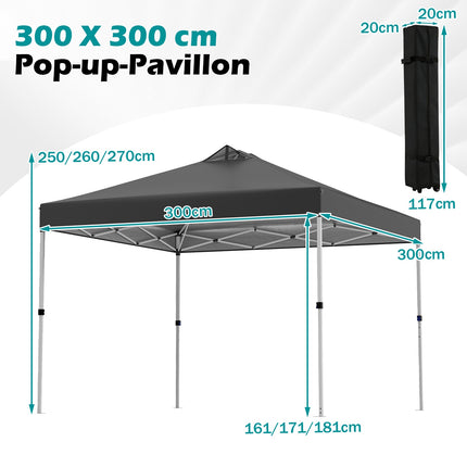 Pavilion pliabil 3 x 3 m cu saci de nisip și țăruși, negru