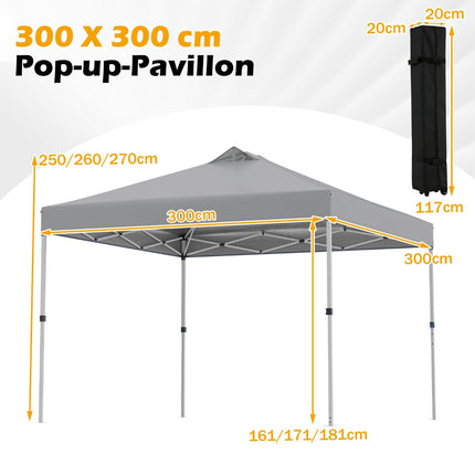 Pavilion pliabil 3 x 3 m cu saci de nisip și țăruși, gri