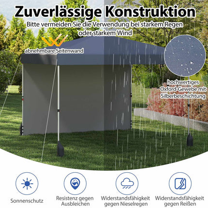 Pavilion Pop-Up 3 x 3 m cu perete lateral, portabil, gri