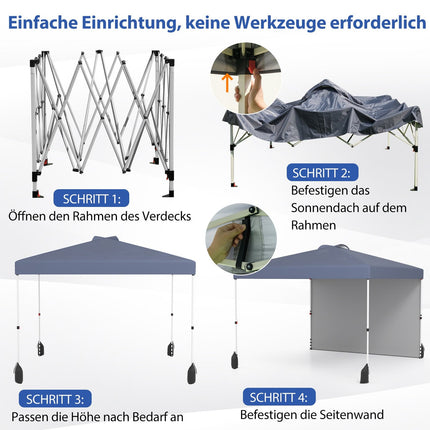 Pavilion Pop-Up 3 x 3 m cu perete lateral, portabil, gri