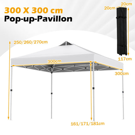 Pavilion pliabil alb de 3 x 3 m cu saci de nisip și țăruși