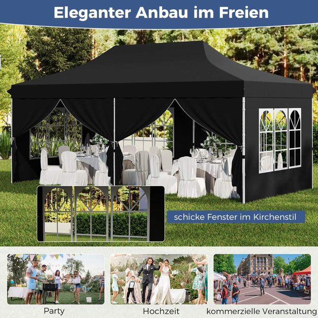 Cort cu baldachin de tip pop-up de 3x6 m cu pereți detașabili, negru