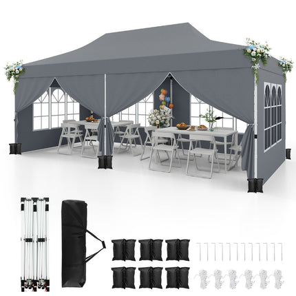 Pavilion pliabil 3x6m, 6 pereți laterali, uși cu fermoar, gri