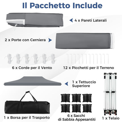 Pavilion pliabil 3x6m, 6 pereți laterali, uși cu fermoar, gri