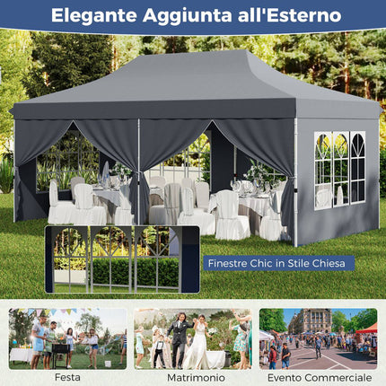 Pavilion pliabil 3x6m, 6 pereți laterali, uși cu fermoar, gri
