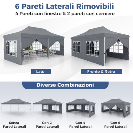 Pavilion pliabil 3x6m, 6 pereți laterali, uși cu fermoar, gri