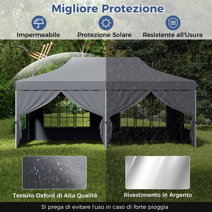 Pavilion pliabil 3x6m, 6 pereți laterali, uși cu fermoar, gri