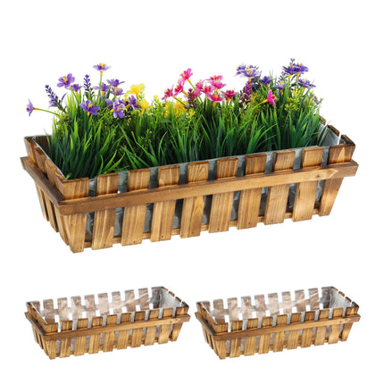 3x Flower Boxes in Wooden Fence Look