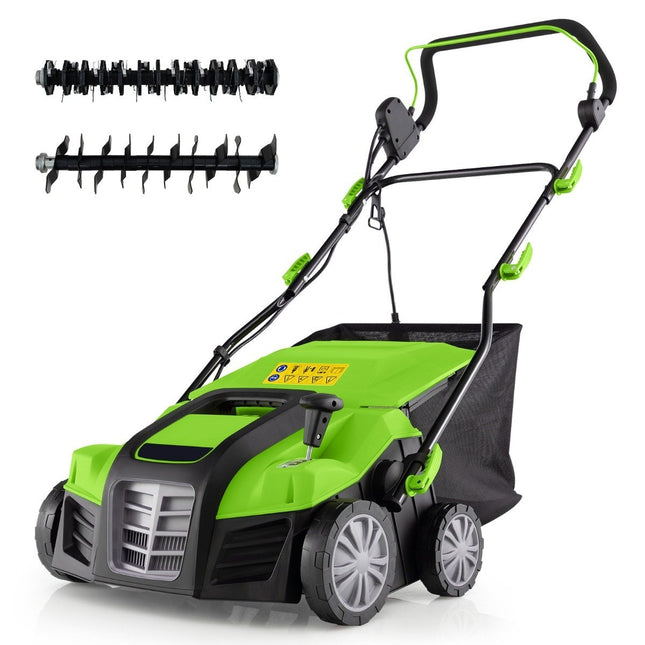 Scarificator electric de 41 cm &amp; Aerator de gazon 15A Scarificator de gazon 2 în 1 cu reglare pe înălțime în 3 poziții verde