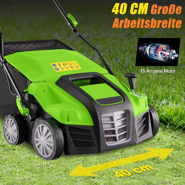 Scarificator electric de 41 cm &amp; Aerator de gazon 15A Scarificator de gazon 2 în 1 cu reglare pe înălțime în 3 poziții verde