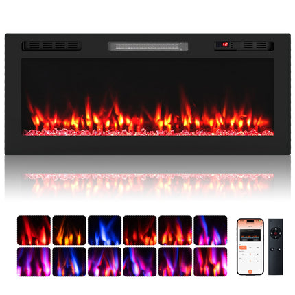 Șemineu electric de 42", 750W/1500W, Wi-Fi, telecomandă