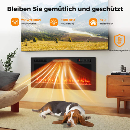 Șemineu electric de 42", 750W/1500W, Wi-Fi, telecomandă