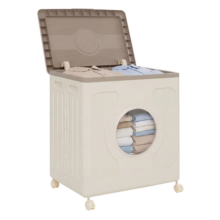 Cutie de depozitare cu roți de 45 l cu capac – gri, ușor de transportat