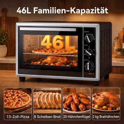 Mini cuptor de 46 l cu convecție, rotisor, temporizator, negru