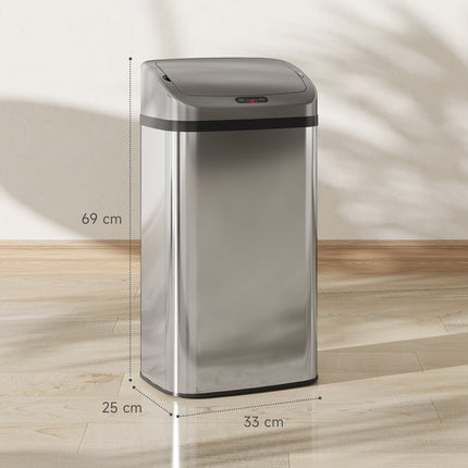 Coș de gunoi cu senzor, 48 l, închidere automată, oțel inoxidabil