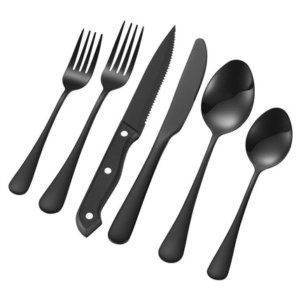 48-Piece Black Stainless Steel Flatware Set, Service for 8