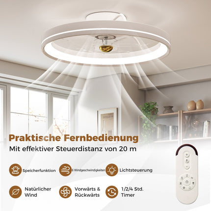 Ventilator de tavan de 48 cm cu lumină, reversibil, cu LED reglabil
