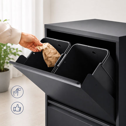 Coș de gunoi cu 4 compartimente, 4x18L, oțel negru