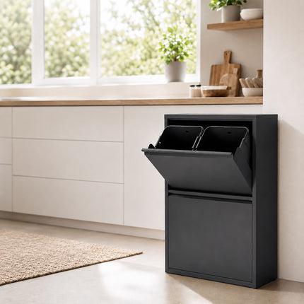 Coș de gunoi cu 4 compartimente, 4x18L, oțel negru