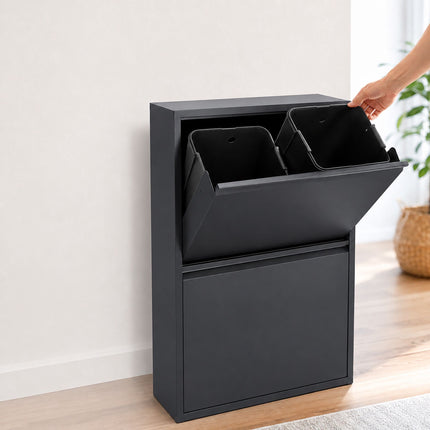 Coș de gunoi cu 4 compartimente, 4x18L, oțel negru