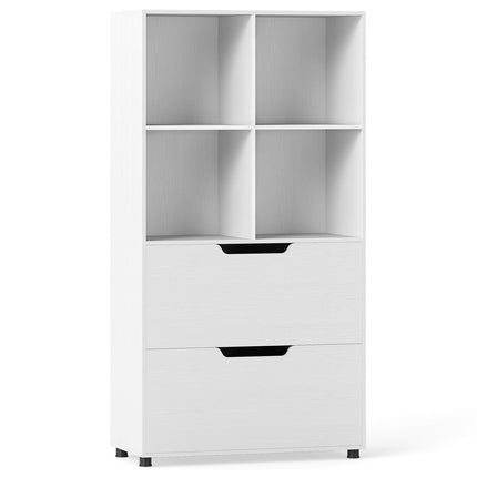 Bibliotecă cu 4 cuburi și 2 sertare, 130 cm, alb