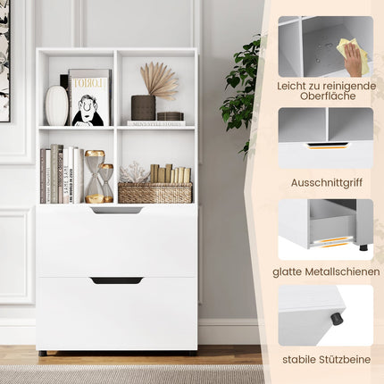 Bibliotecă cu 4 cuburi și 2 sertare, 130 cm, alb