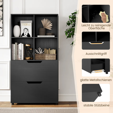 Bibliotecă cu 4 cuburi și 2 sertare, neagră, 130 cm