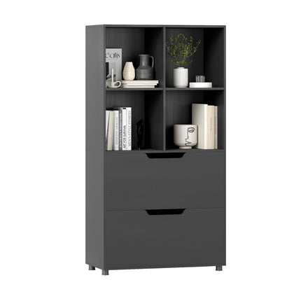 Bibliotecă cu 4 cuburi și 2 sertare, neagră, 130 cm