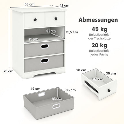 Comoda cu 4 sertare cu rafturi deschise, alb, 58x42x75 cm