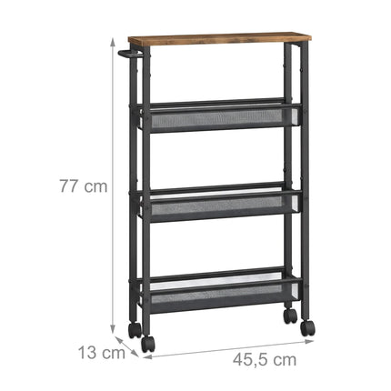Cărucior de bucătărie cu 4 niveluri, metal și MDF, depozitare mobilă