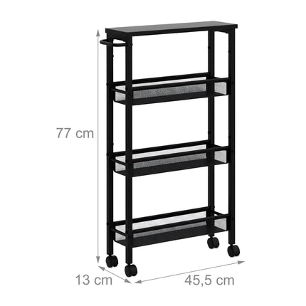Cărucior de bucătărie cu 4 niveluri, metal și MDF, depozitare mobilă