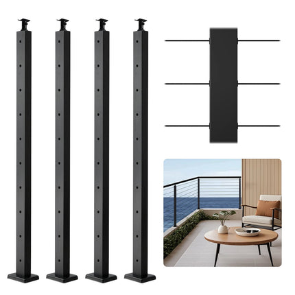 4-Pack 36-In Black Stainless Cable Railing Posts, 10 Holes