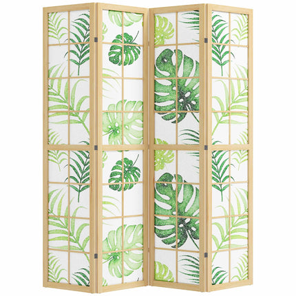 Paravan pliabil cu 4 panouri, design boho cu palmieri, verde