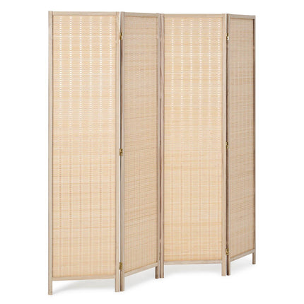 4-Panel Room Divider, Hand-Woven Bamboo, Folding, Natural