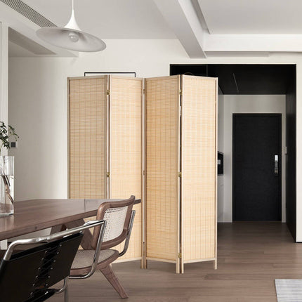 4-Panel Room Divider, Hand-Woven Bamboo, Folding, Natural