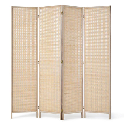 4-Panel Room Divider, Hand-Woven Bamboo, Folding, Natural