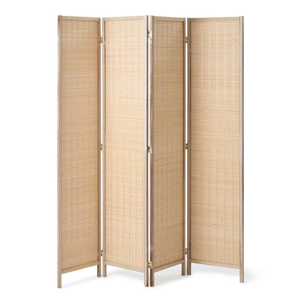 4-Panel Room Divider, Hand-Woven Bamboo, Folding, Natural