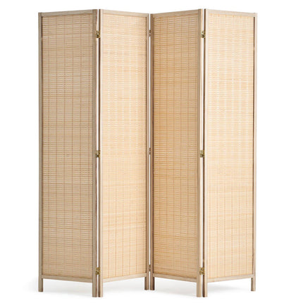4-Panel Room Divider, Hand-Woven Bamboo, Folding, Natural