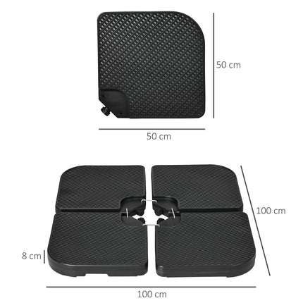 4 buc. Greutate umbrelă de soare, greutate umbrelă rezistentă la intemperii pentru umbrelă de soare cantilever cu mâner, poate fi umplută cu 80 kg de nisip sau 60 kg apă, HDPE, negru