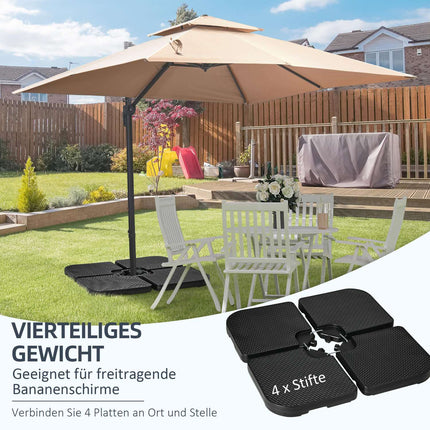 4 buc. Greutate umbrelă de soare, greutate umbrelă rezistentă la intemperii pentru umbrelă de soare cantilever cu mâner, poate fi umplută cu 80 kg de nisip sau 60 kg apă, HDPE, negru